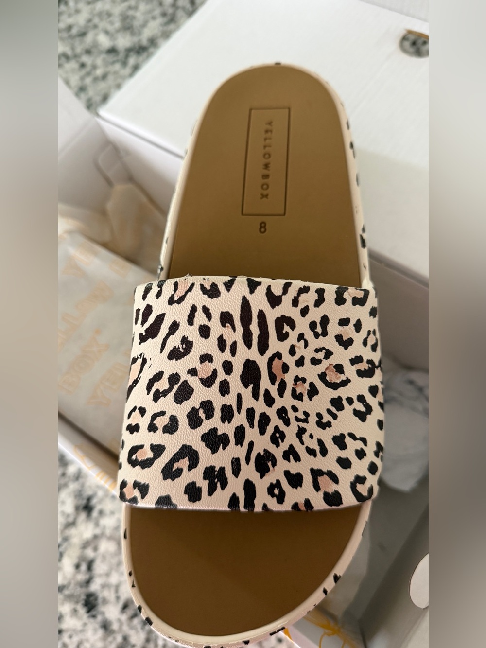 Yellow Box Leopard Print Slide Sandal - Beige and Black